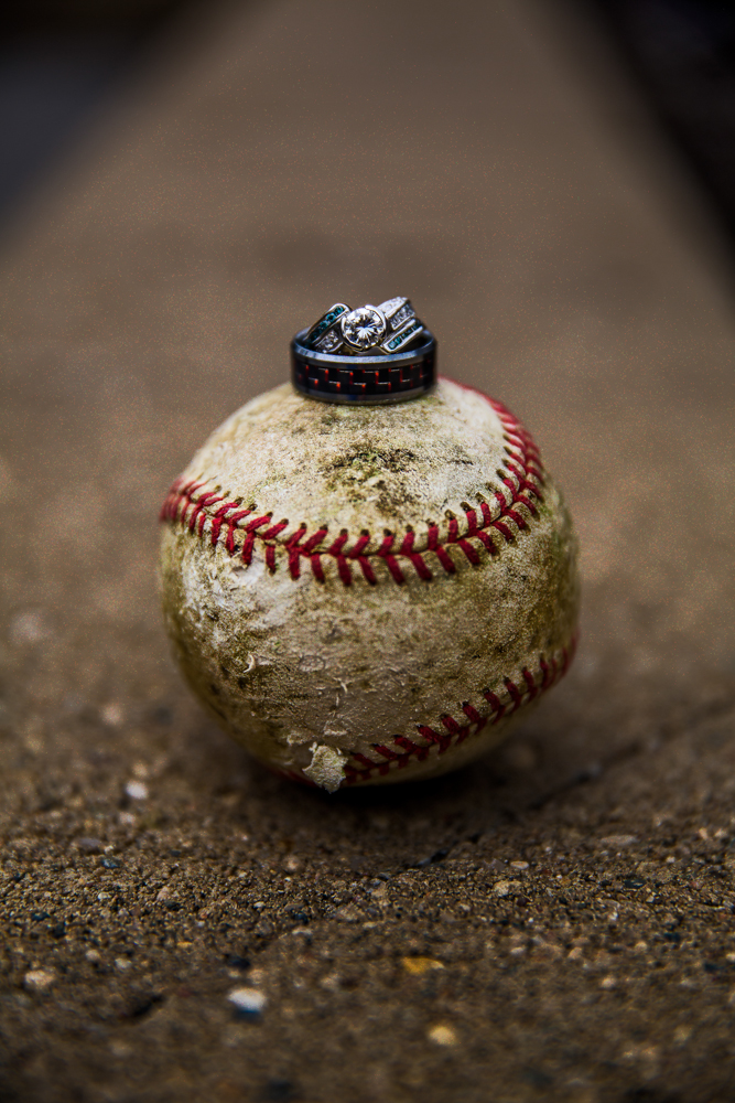 Rustic baseball wedding ring photo