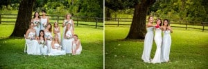 A group of Rochester bridesmaids posing in front of a tree.