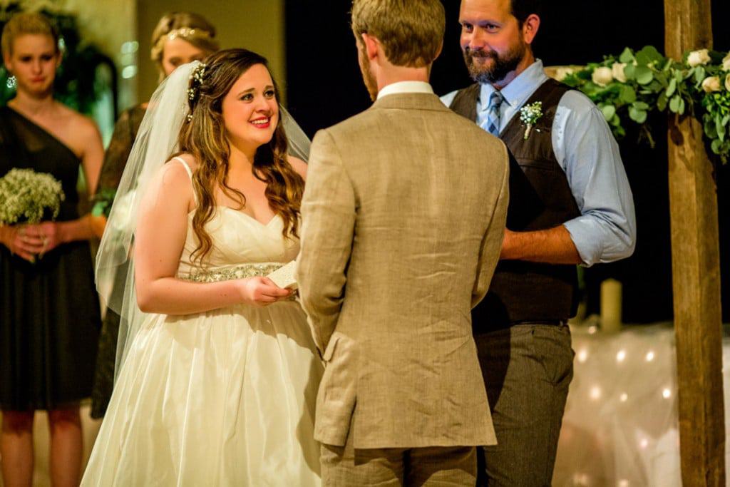 A bride and groom exchange vows in a Silverthorne CO Wedding ceremony.