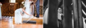 A bride in Rochester MN is gracefully donning her veil captured by a wedding photographer.
