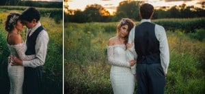 Rochester MN Wedding Photographer captures stunning sunset field shots of a bride and groom.