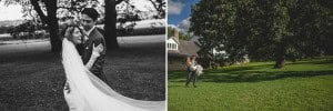 Bridal couple photographed amidst natural surroundings at Mayowood Stone Barn.