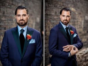 Two pictures of a man in a tuxedo.
