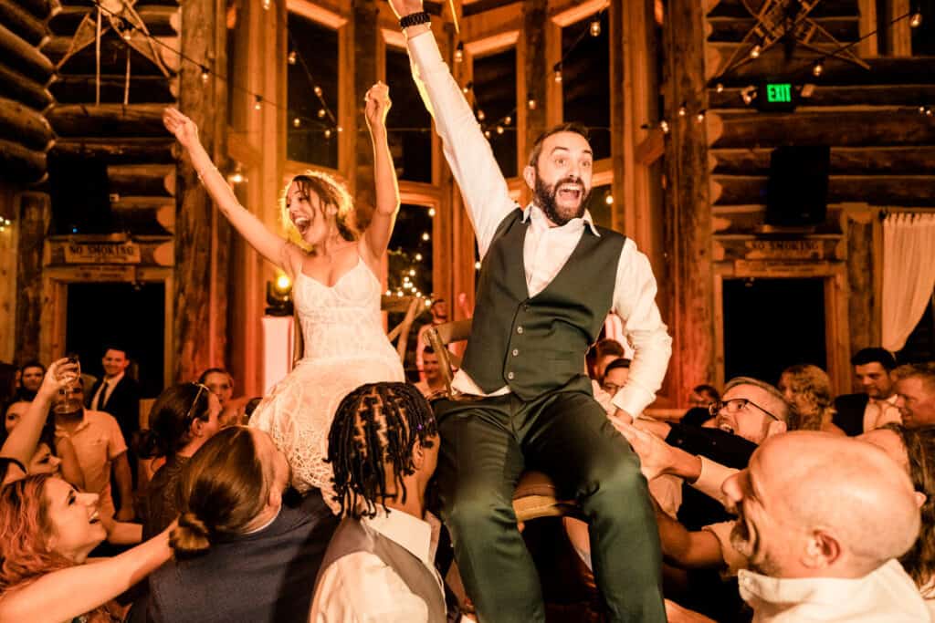 A bride and groom dancing at their wedding reception.