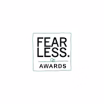 Fearless Awards logo featuring the word "FEARLESS." in bold black uppercase letters above "AWARDS" on a white background, perfect for showcasing achievements as a La Crosse wedding photographer.